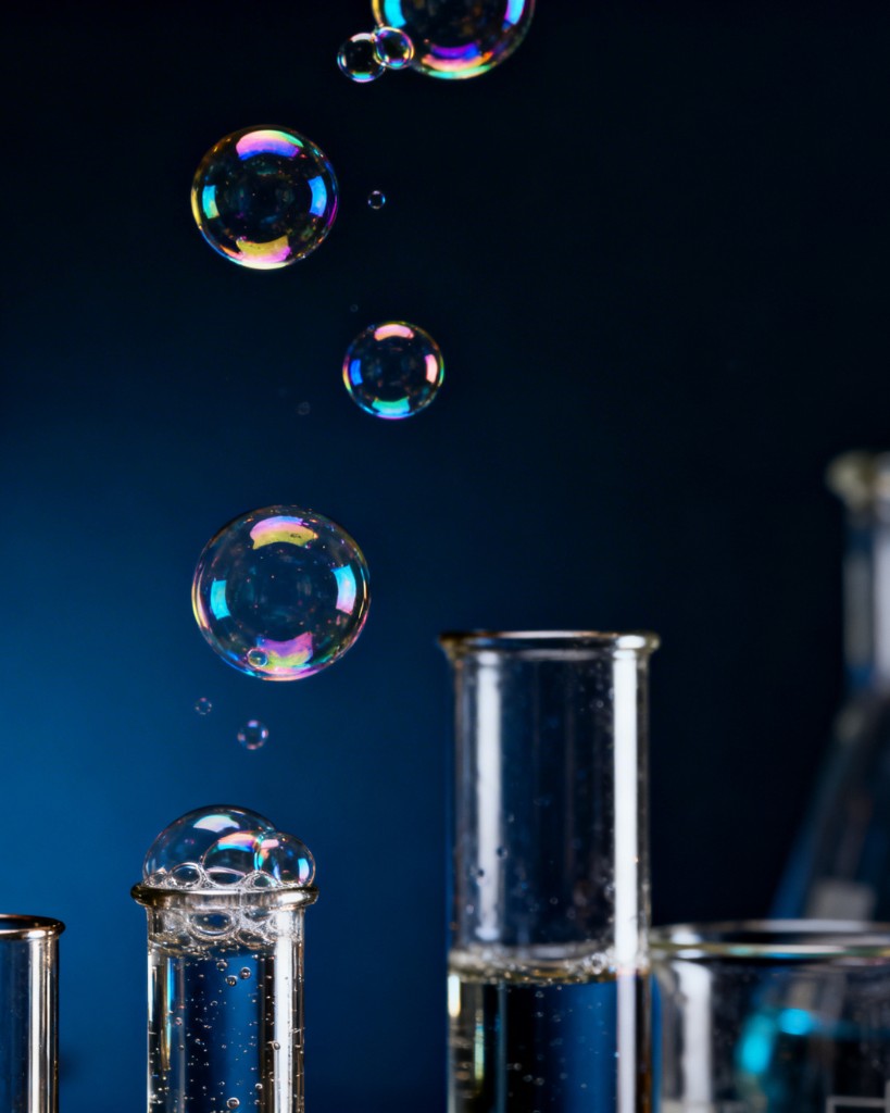 Laboratory test tubes with bubbles