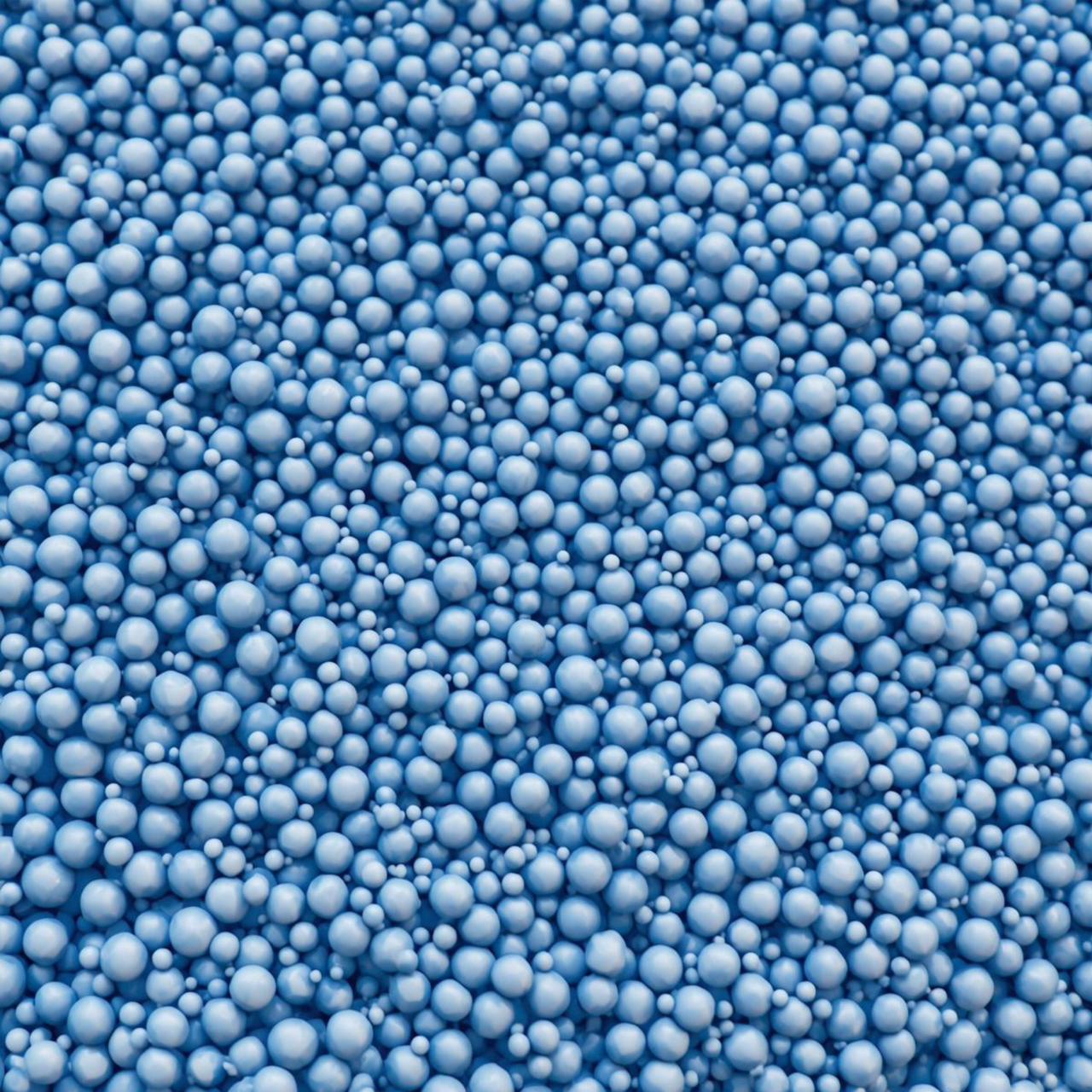 Blue slow-release beads representing sustained chlorine dioxide release.